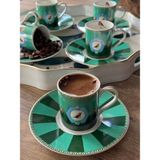 Meri Home Qush Green Türk Kahvesi Fincan Takımı 6 Kişilik 12 Parça - Yeşil