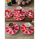 Meri Home Qush Red Türk Kahve Fincan Takımı 6 Kişilik 12 Parça - Kırmızı