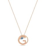 Meri Krutzo Me Midi “g” Harf Kolye Mavi Topaz Taşlı 14 Ayar Pembe Altın Pırlanta Kolye - Standart