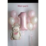 MERİ PARTİ Ayıcık 1 Yaş Balon Seti 1 Yaş Doğum Günü Balon Seti Pembe Konsept Ayıcık Balon