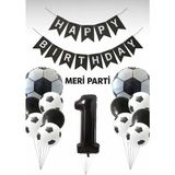 Meri Parti Futbol Temalı Siyah Beyaz Balon Seti Futbol Konsept Doğum Günü Parti Süsü (1–9 Yaş Seçenekli) - 000-Siyah - 1 YAŞ