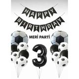Meri Parti Futbol Temalı Siyah Beyaz Balon Seti Futbol Konsept Doğum Günü Parti Süsü (1–9 Yaş Seçenekli) - 000-Siyah - 3 YAŞ