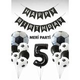 Meri Parti Futbol Temalı Siyah Beyaz Balon Seti Futbol Konsept Doğum Günü Parti Süsü (1–9 Yaş Seçenekli) - 000-Siyah - 5 YAŞ