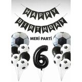 Meri Parti Futbol Temalı Siyah Beyaz Balon Seti Futbol Konsept Doğum Günü Parti Süsü (1–9 Yaş Seçenekli) - 000-Siyah - 6 YAŞ