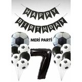 Meri Parti Futbol Temalı Siyah Beyaz Balon Seti Futbol Konsept Doğum Günü Parti Süsü (1–9 Yaş Seçenekli) - 000-Siyah - 7 YAŞ