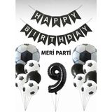 Meri Parti Futbol Temalı Siyah Beyaz Balon Seti Futbol Konsept Doğum Günü Parti Süsü (1–9 Yaş Seçenekli) - 000-Siyah
