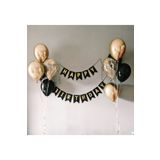MERİ PARTİ Happy Bırthday Banner Ve Krom Gold Siyah Şeffaf Balon Set Doğum Günü Party