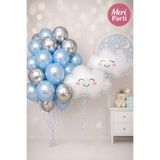 MERİ PARTİ Sevimli Bulutlar Balon Seti – Mavi Gümüş Konsept Hastane Odası Süsleme Doğum Günü Balon Bulut