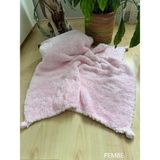 Meriç Bebe El Örgüsü Ponpon Detaylı Kalın Peluş Bebek Triko Battaniye 85*95 cm - Açık Bej