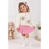 Meriç Bebe Kız Bebek Çocuk 4\'lü Triko Takım Çiçek Süslemeli Hırka Pileli Etek Bandana Çorap - 3 - 4 Yaş - Pembe