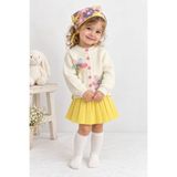 Meriç Bebe Kız Bebek Çocuk 4\'lü Triko Takım Çiçek Süslemeli Hırka Pileli Etek Bandana Çorap - 7 - 8 Yaş - Sarı