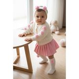 Meriç Bebe Kız Bebek Ponpon Detaylı 4\'lü Kombin Takım Triko Hırka Etek Saç Bandı Çorap - 18 - 24 Ay - Pembe