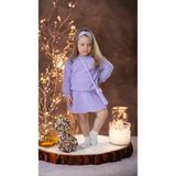 Meriç Bebe Kız Çocuk Etekli Kazaklı Saç Bandlı ve Çanta Aksesuarlı 4lü Triko Takım - Lila - 2 - 3 Yaş