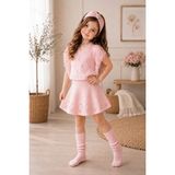 Meriç Bebe Kız Çocuk Triko 4\'lü Takım Püsküllü Süveter Beli Lastikli Etek Saç Bandı Çorap - 4 - 5 Yaş - Pembe