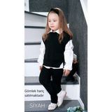 Meriç Bebe Saç Bandlı Pantolonlu Yanları Açık ve Bağlama Detay Süeterli Trend Kız Çocuk 3'lü Akrilik Triko Takım - 3 - 4 Yaş - Siyah