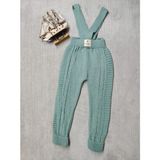Meriç Bebe Saç Örgülü Unisex Kalın Kışlık Askılı Triko Tayt - 3 - 6 Ay - Mint Yeşili