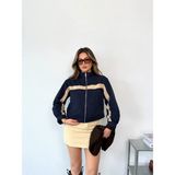 Meride Fashion Kadın Dik Yaka Fermuarlı Spor Bomber Ceket- 5067 - Lacivert - Dropsuz