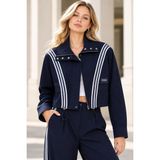 Meride Fashion Kadın Lacivert Çizgili Fermuarlı Spor CEKET-269904 Lacivert - M - 00-Lacivert