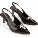 Meril Shoes Kadın Sivri Burun Gold Tokalı Slingback Topuklu Ayakkabı - Kahverengi