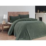 Merinos 3 Parça Haki Çift Kişilik Battaniye Seti Polyester Kumaş Temalı Orta Kalınlık 220X240 - 220 x 240 cm