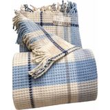 Merinos Cozy Life Cunda Serisi Pamuklu Skoç Battaniye – 130x170 cm - Mavi - Gri - 130 x 170 cm