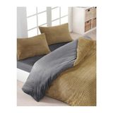 Merinos Fitilli Peluş Nevresim Takımı Çift Kişilik - Hardal - Gri - 160 x 200 cm