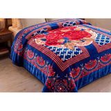Merinos Kadife Battaniye 220X240 Gülfem Lacivert-Kırmızı