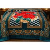 Merinos Kadife Battaniye 220X240 Gülfem Petrol-Kırmızı - Açık Kırmızı - 220 x 240 cm