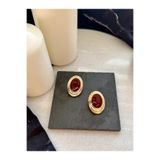 Merishe Jewerly Gold Bordo Mineli Vintage Çivi Küpe