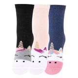 meristanbul 3'lü Unicorn Motifli Kız Çocuk Çorapları - Renkli ve Dayanıklı Tasarım, (3'lü Set Unicorn, 31-34)