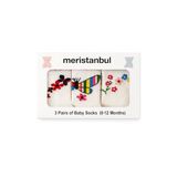Meristanbul Baby 3’lü Pamuklu Kız Bebek Çorap Seti – Kutulu – Çiçek ve Kelebek Deseni, 0-12 Ay (Çiçek ve Kelebek, 3-6 Ay)