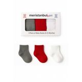 Meristanbul Baby – Erkek ve Kız Bebekler İçin 3’lü Pamuklu Çorap Seti, Kutulu | Kırmızı, Gri, Beyaz (0–12 Ay) (Kırımız Gri Beyaz, 0-3 Ay)