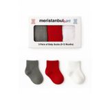 Meristanbul Baby – Erkek ve Kız Bebekler İçin 3’lü Pamuklu Çorap Seti, Kutulu | Kırmızı, Gri, Beyaz (0–12 Ay) (Kırımız Gri Beyaz, 3-6 Ay)