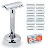 Merkur 34C Tıraş Makinesi Seti, Birinci Sınıf Tıraş Makinesi, Tıraş Standı Ve 11X Platin Bıçak Dahil | Parlak Krom | Kapalı Tarak | Islak Tıraş İçin İdeal | Almanya'da Yapıldı