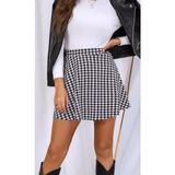 Merlavin Kadın Kazayağı Desen Mikro Kumaş Mini Kloş Etek - Siyah - 2XL - 3XL