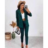 Merlavin Kadın Scuba Süet Kumaş Astarlı Ceket Pantolon Ikili Takım (Renkli) - XL - Yeşil