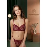 Merlif Lingerie Bordo BATTAL Büyük Beden C Cup Dantelli Tül Brode Iç Çamaşır Takımı Bralette (Balenli Sütyen &tanga) Seksii, Fantazii, Sevgililer Günü - 95C