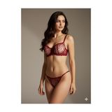 Merlif Lingerie Bordo Dantelli Tül Brode Iç Çamaşır Takımı Bralette (Balenli Sütyen &tanga) Seksii, Yılbaşı, Yeniyıl, Fantazii Sevgililer Günü - 85B