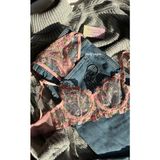 Merlif Lingerie Pembe Çıtır Desen Çiçekli BÜYÜK BEDEN C CUP Iç Çamaşır Takımı Kadın Bralette Balenli Sütyen & Tanga String sevgililer günü - 100C - 01P-Pembe