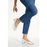 mermaid shoes - Kadın Beyaz Şık Tokalı Kısa Topuklu Babet