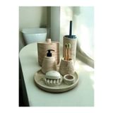 Mermer Desen Bej Beton Banyo Seti,Tuvalet Fırçası,Çöp Kovası,Katı,Sıvı Sabunluk,Tepsi,Mumluk TR3207