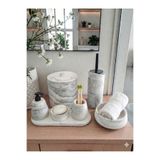 Mermer Desen Tam Beton Banyo Seti Tuvalet Wc Sıvı Sabunluk Diş Fırçalığı Aksesuar TakımI TR108121