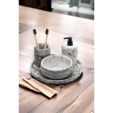 Mermer Desenli 4'lü Banyo Seti, Sıvı Sabunluk Diş Fırçalığı Beton Aksesuar Takım TR211110