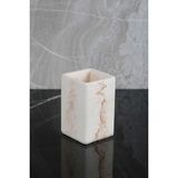 Mermer Desenli Beton Diş Fırçalık - Bej - En: 6 cm ; Boy: 6 cm ; Yükseklik: 9 cm