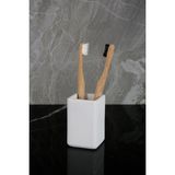 Mermer Desenli Beton Diş Fırçalık - Beyaz - En: 6 cm ; Boy: 6 cm ; Yükseklik: 9 cm