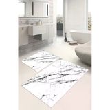 Mermer Desenli Dijital Baskılı Yıkanabilir 2Li Banyo Paspası Siyah