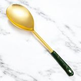 Mermer Desenli Gold Servis Kaşığı, 304 Kalite 18/10 Paslanmaz Çelik, Sunum Masa Sofra Yemek Servis Kaşığı (Yeşil)