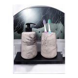 Mermer Desenli Gri Beton Banyo Seti Sıvı Sabunluk Aksesuar Takım TR23128