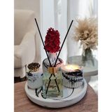 Mermer Desenli Mum ve Vazo Seti, Oda Kokusu, Tealight, Kıbrıtlık ve Yuvarlak Tepsi - Ahşap - Beyaz - Seçenek 1