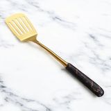 Mermer Desenli Saplı Paslanmaz Çelik Spatula, 304 Kalite 18/10, Altın Rengi, Servis Sunum Spatulası